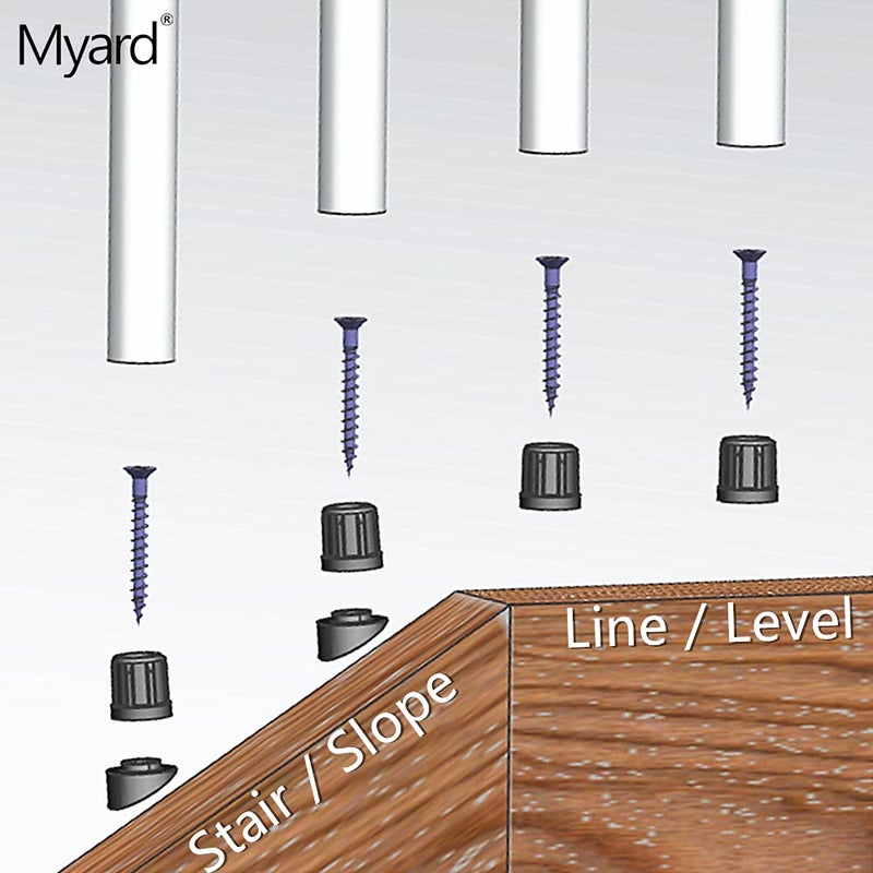 Myard 3/4" Anti-UV Black Baluster Connectors 100pcs for 50 Round Balusters with Stainless Steel Screws, for 25-35 Degree Stair. No Drilling Fast Installation for Deck Handrail Staircase Balusters - Image 5
